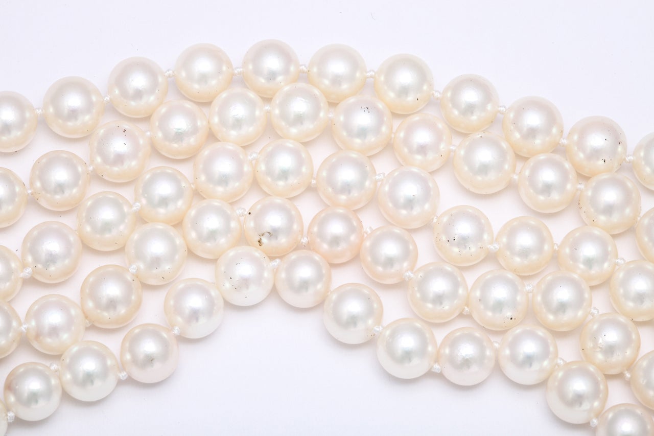 Diamond and 5 Row Pearl Necklace For Sale 3