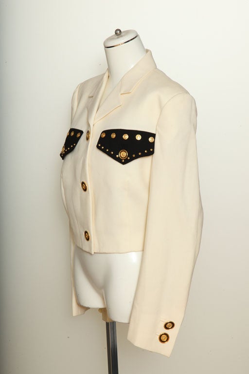White Gianni Versace Jacket with Medusa Buttons For Sale