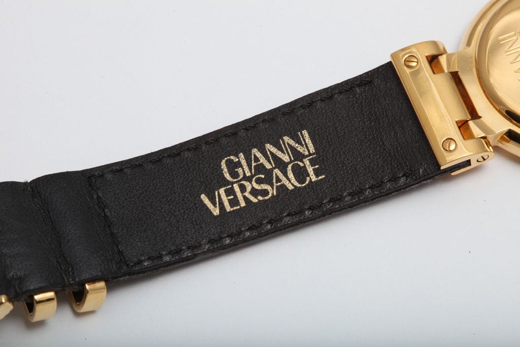  Gianni Versace Gold Medusa Watch with Croc Embossed Strap In Excellent Condition In Chicago, IL