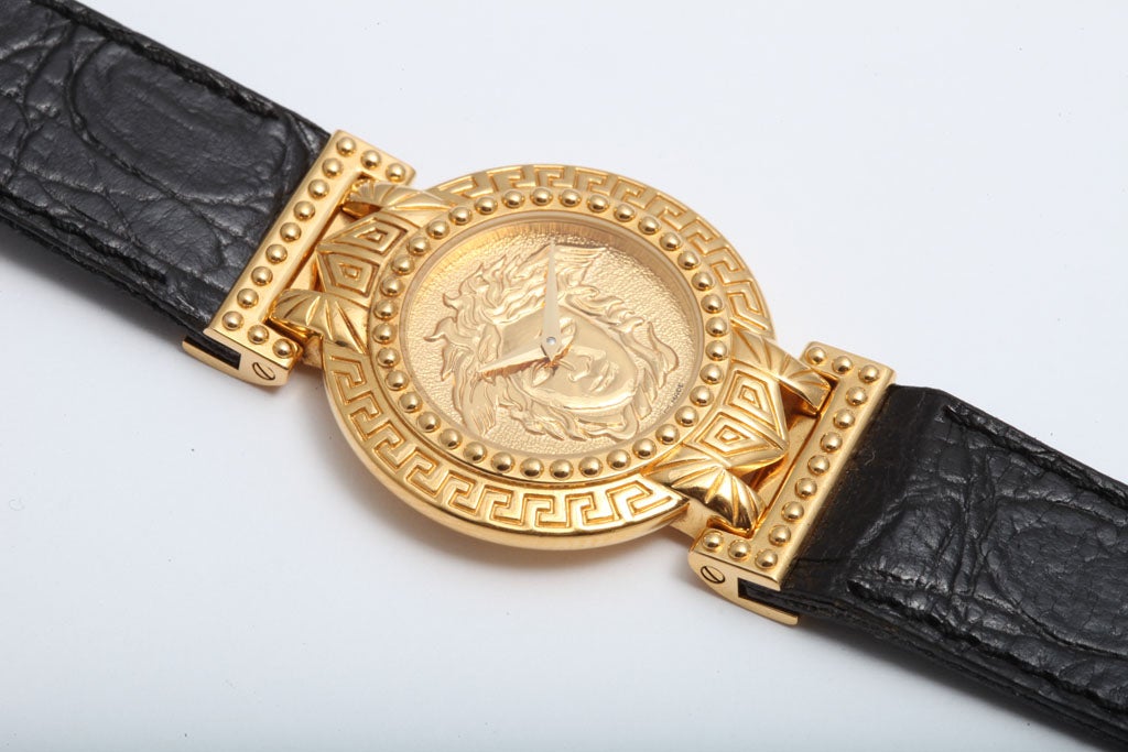  Gianni Versace Gold Medusa Watch with Croc Embossed Strap 2