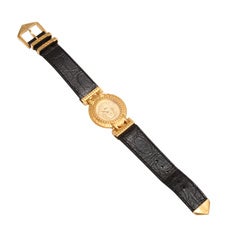  Gianni Versace Gold Medusa Watch with Croc Embossed Strap