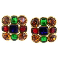 Pair of Chanel Poured Glass and Rhinestone Ear Clips