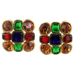 Pair of Chanel Poured Glass and Rhinestone Ear Clips 12