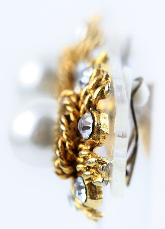 Chanel Glass Pearl & Rhinestone Ear Clips 1
