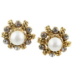 Chanel Glass Pearl & Rhinestone Ear Clips
