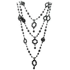 Vintage Giorgio Armani Triple Strand Black Jet Necklace