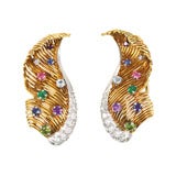 Multi-gem “Feather” Clip-Earrings