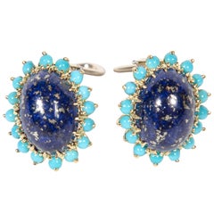 1960s Lapis Lazuli and turquoise Gold Earrings