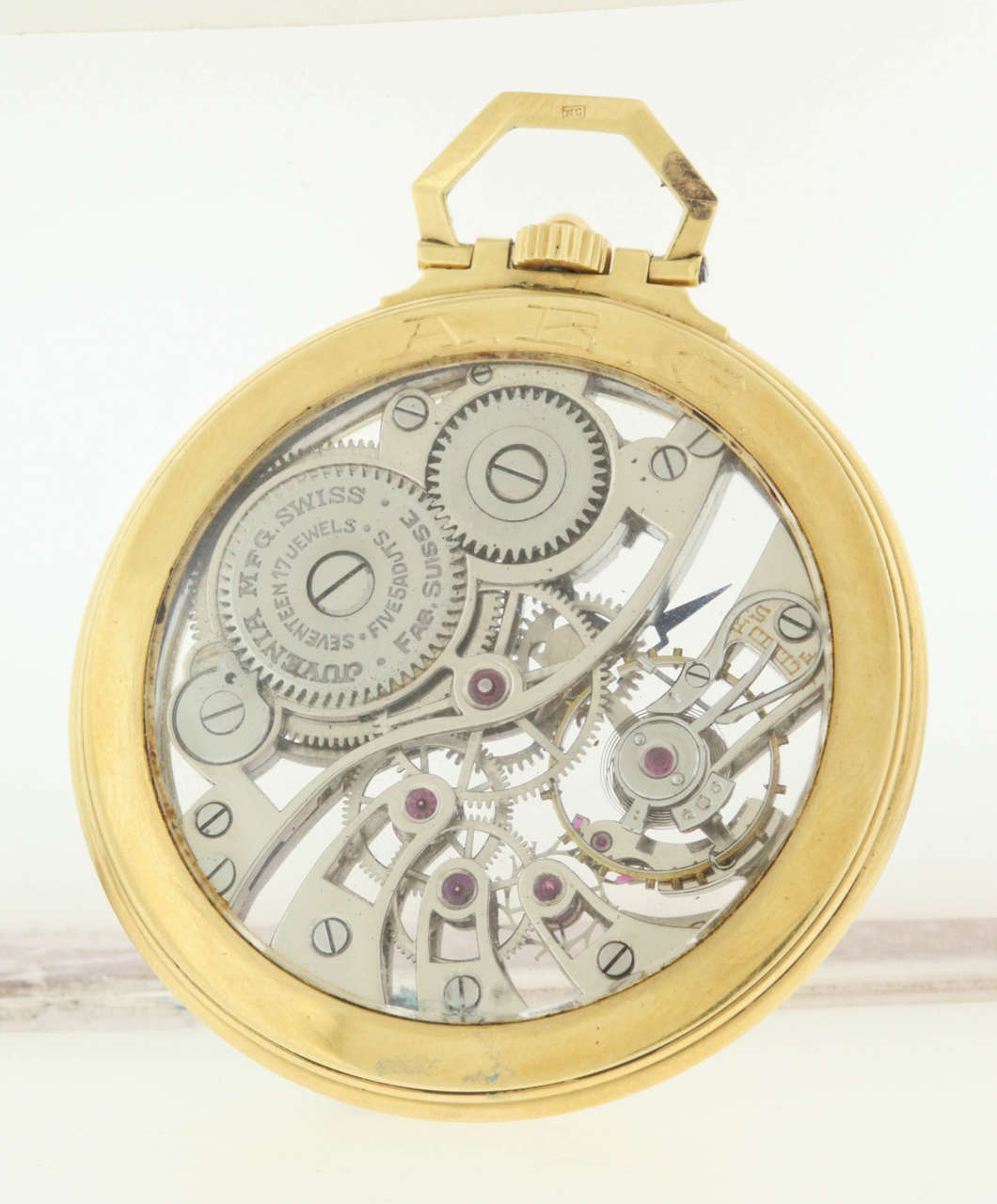 antique 18k 750 juvenia skeleton 17 jewels 46mm pocket watch