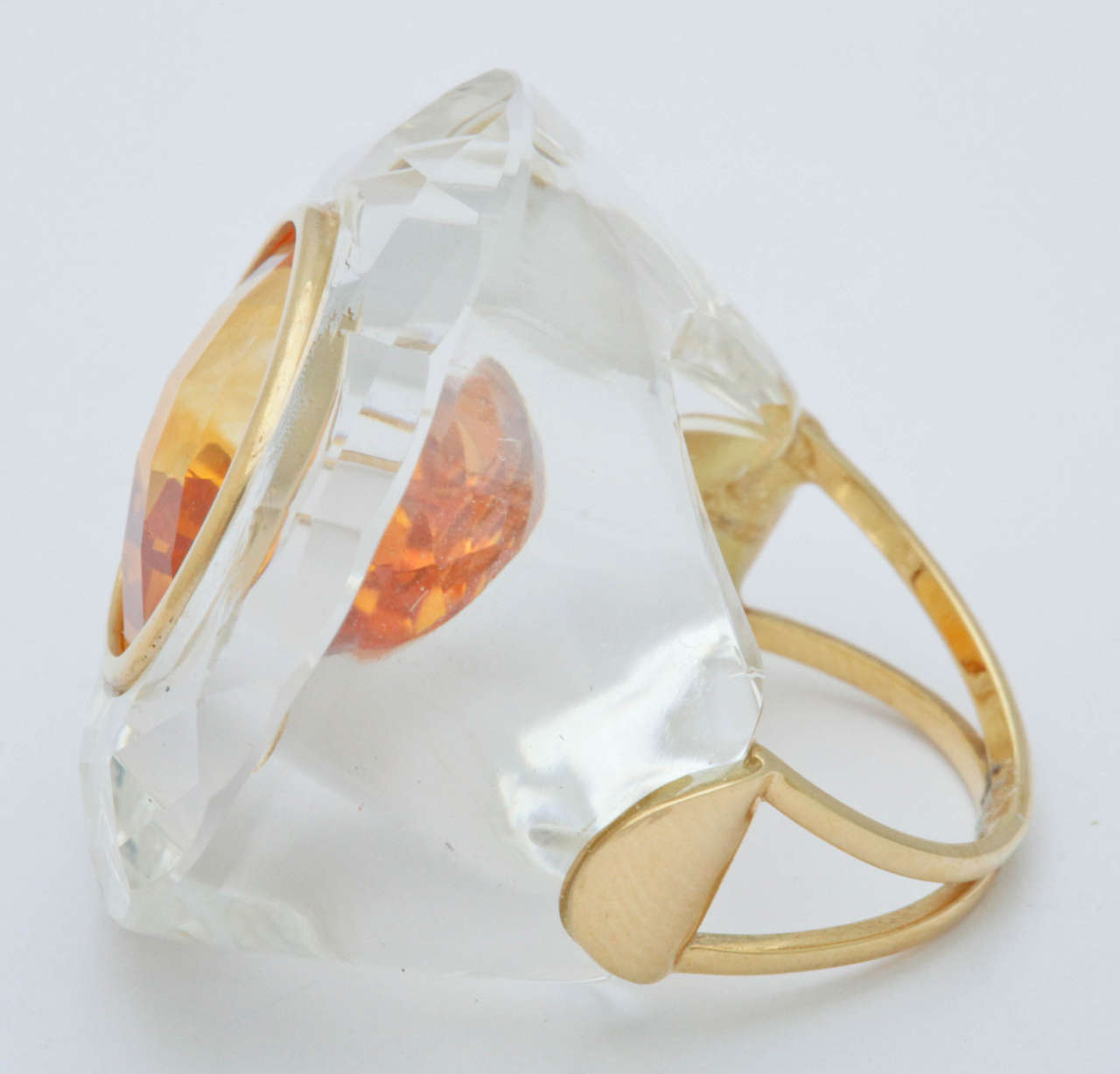 Women's Citrine Rock Crystal  Yellow Gold Ring