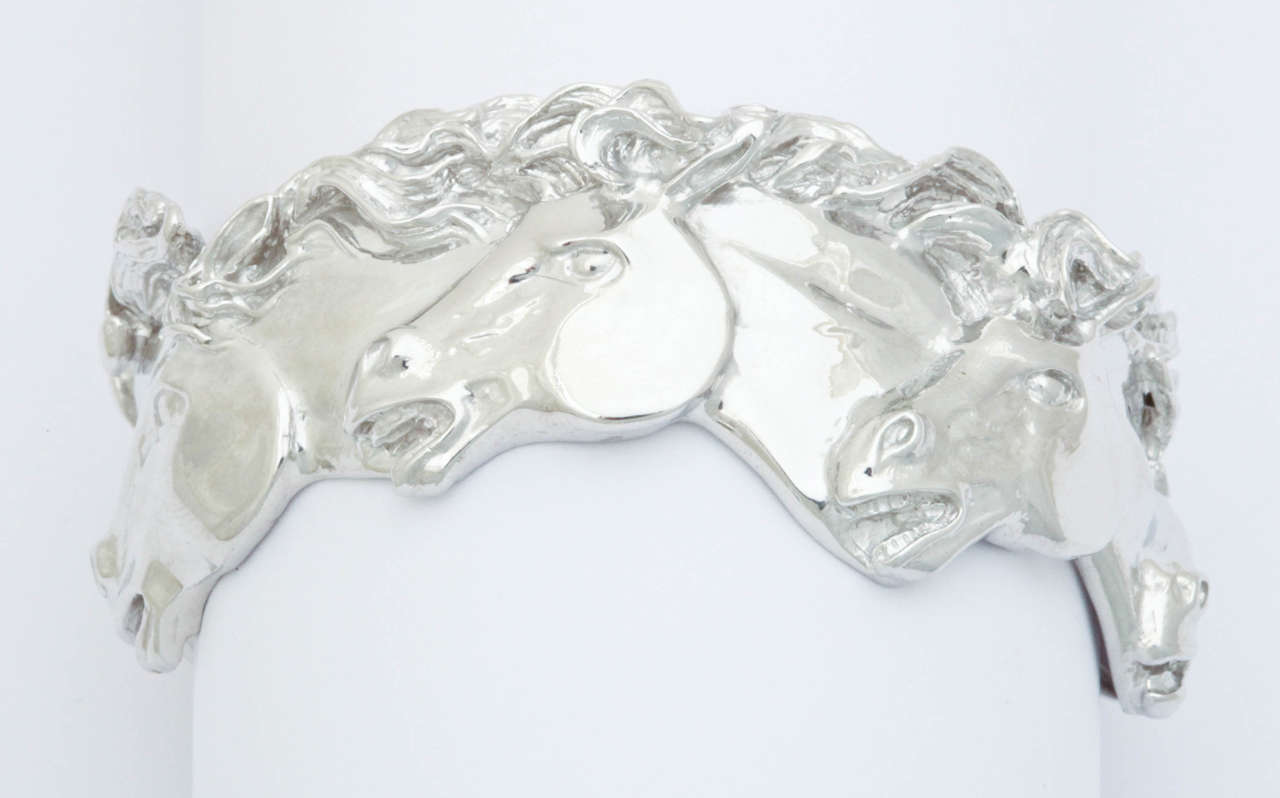 Contemporary Running Horse Sterling Silver Cuff Bracelet