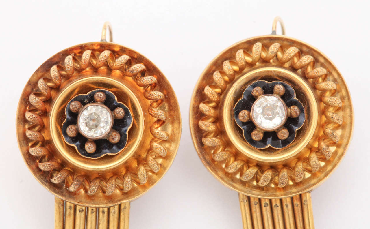 Victorian Antique Old Mine Diamond Gold Earrings For Sale