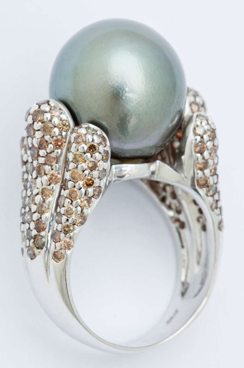 Tahitian Pearl Champagne Diamond Gold Ring In New Condition For Sale In TRYON, NC