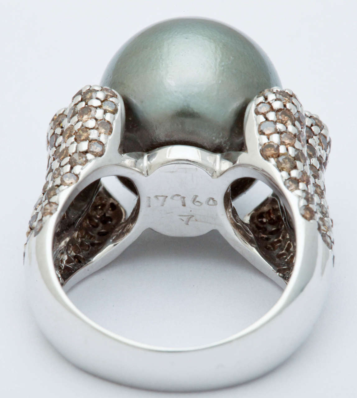 Tahitian Pearl Champagne Diamond Gold Ring For Sale 2