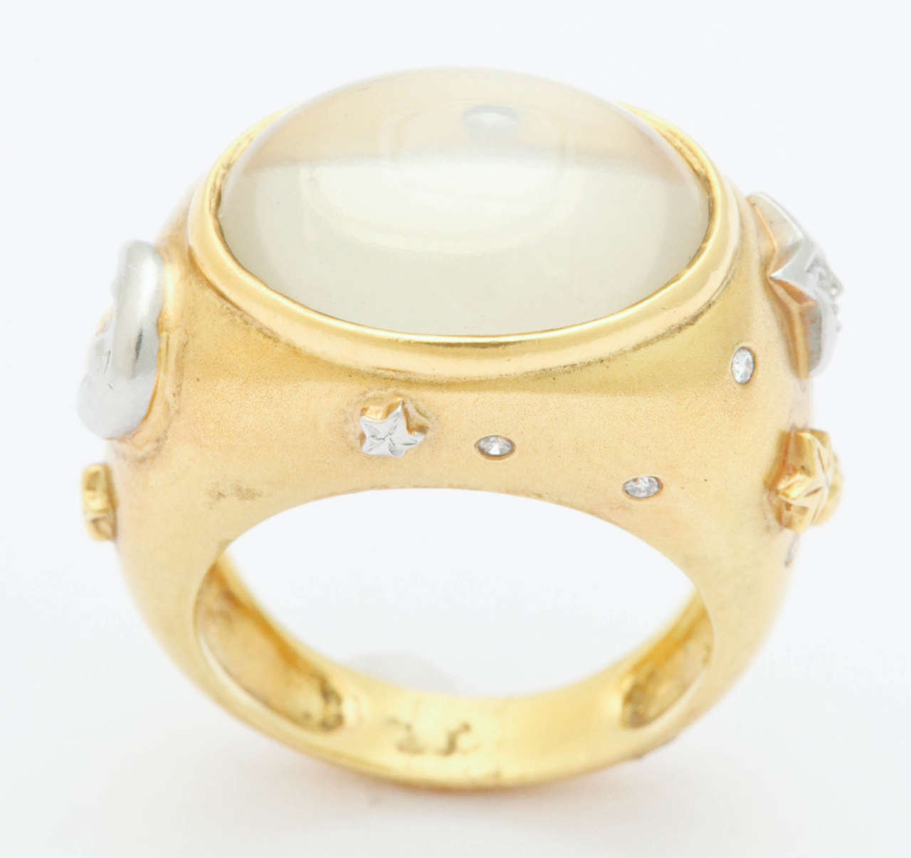 Contemporary Celestial Moonstone Diamond Gold Platinum Ring For Sale