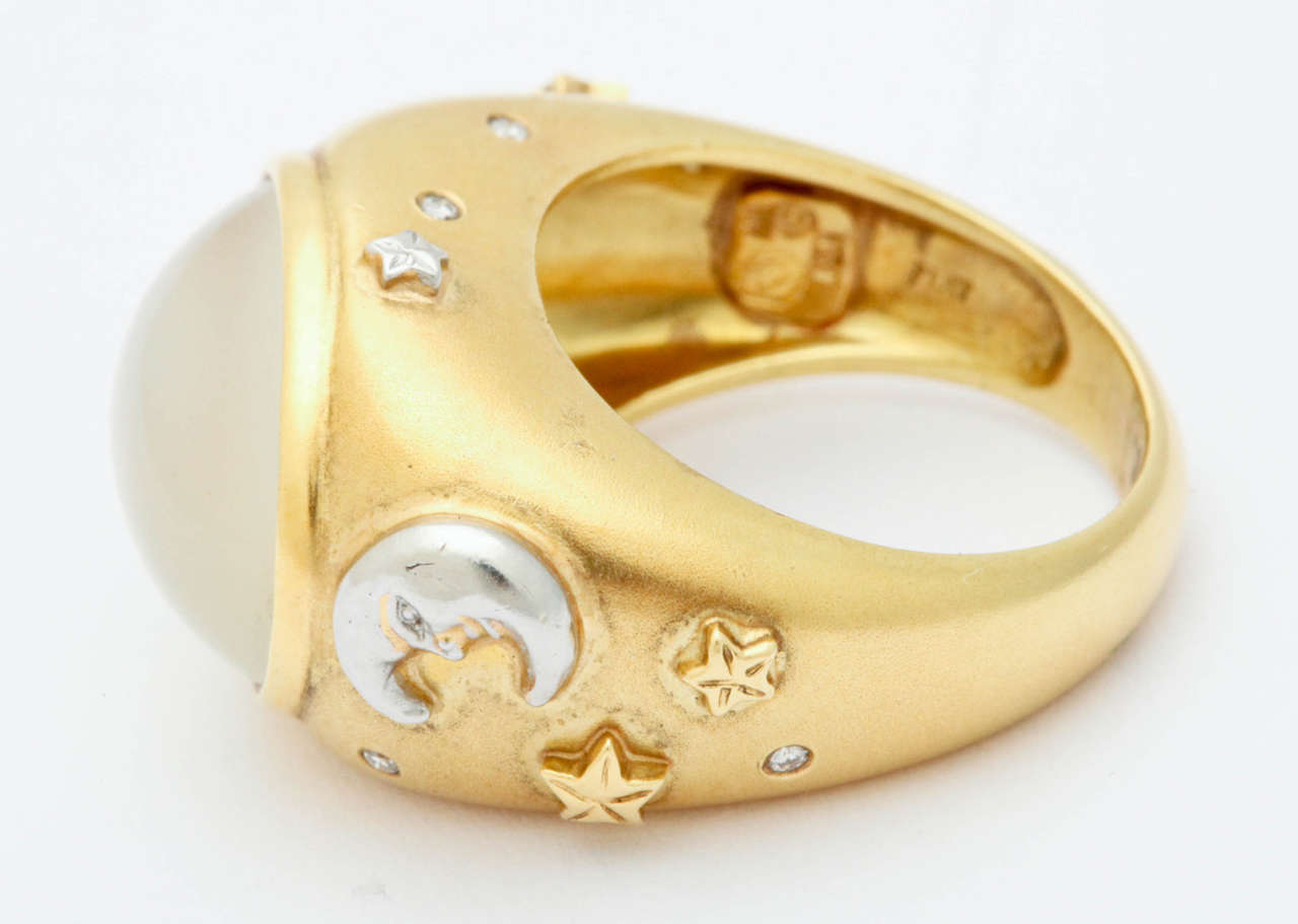 Celestial Moonstone Diamond Gold Platinum Ring For Sale 3