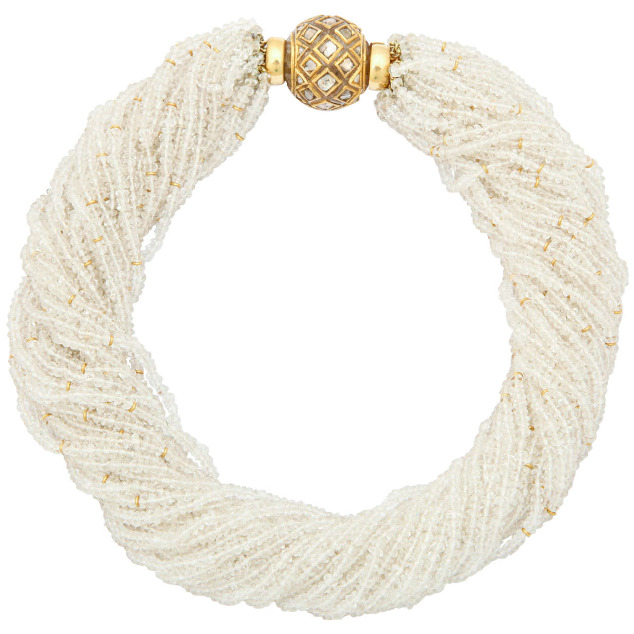 Diamond Inlaid Crystal Ball and Crystal Bead Necklace For Sale at