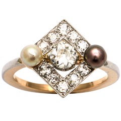 EDWARDIAN Diamond Shape Natural Pearl And Diamond Ring