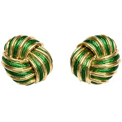 TIFFANY & CO. Green Enamel And Gold Earrings
