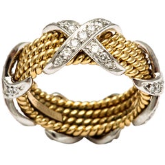 SCHLUMBERGER TIFFANY AND COMPANY Four Row Gold And Diamond Band
