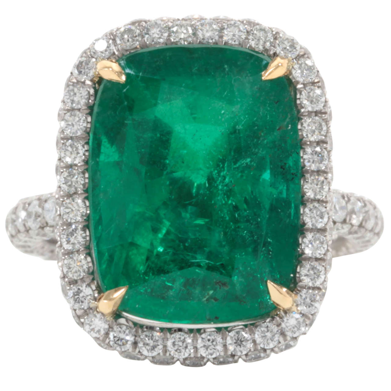 Fabulous Cushion Cut Emerald Diamond Ring Set in Platinum