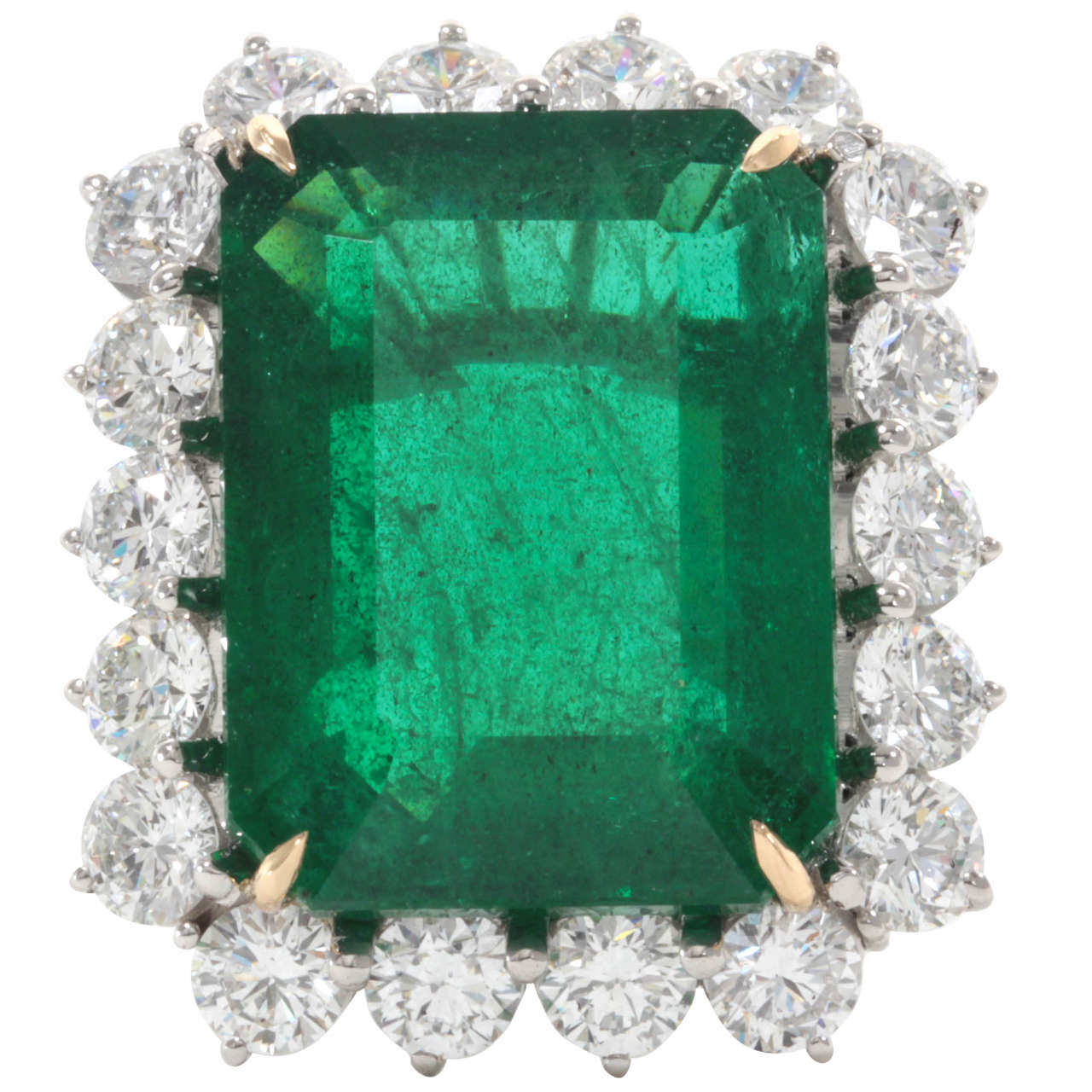 Rare Twenty-Six Carat Green Emerald and Diamond Ring