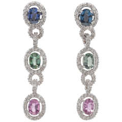 Unique Multicolor Sapphire Diamond Drop Earrings 2