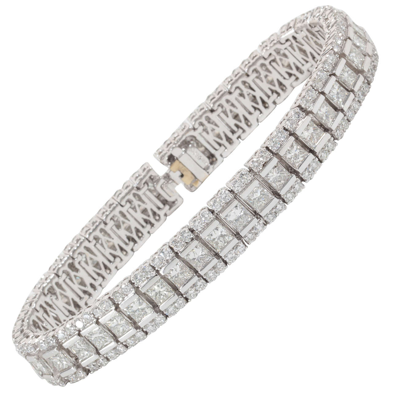 Princess and Round Diamond Wide Line Tennis Bracelet