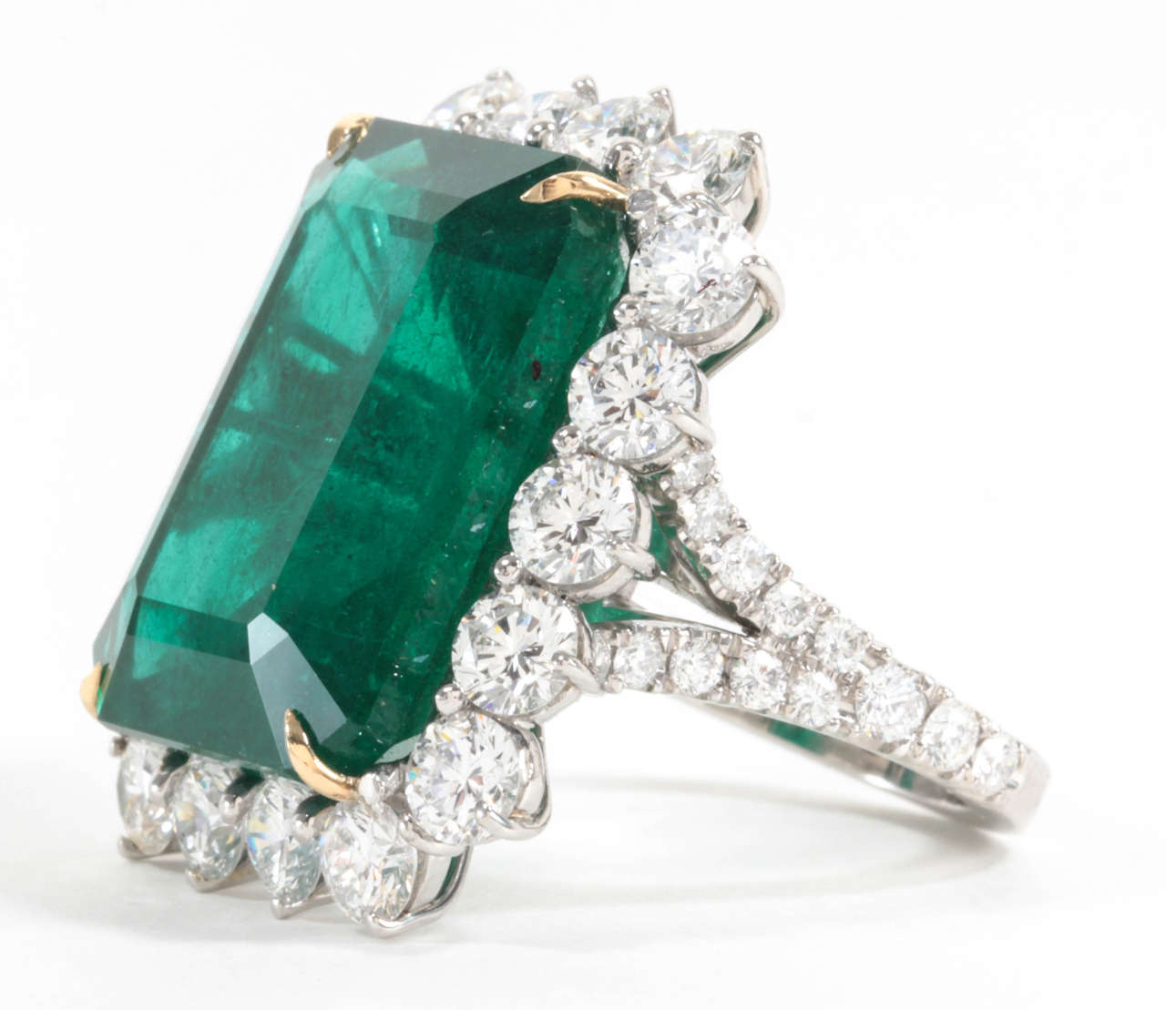 Rare Twenty-Six Carat Green Emerald and Diamond Ring For Sale at ...