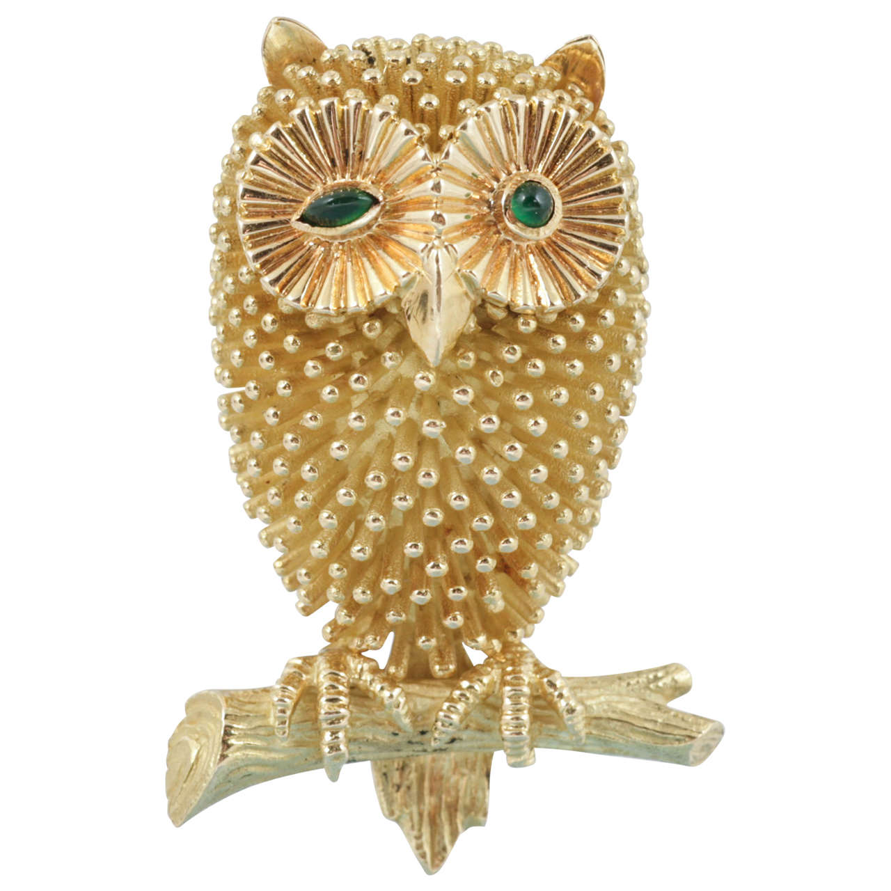 Gold Owl Clip with Emerald Eyes For Sale