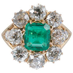 Late Victorian Emerald and Diamond cluster ring