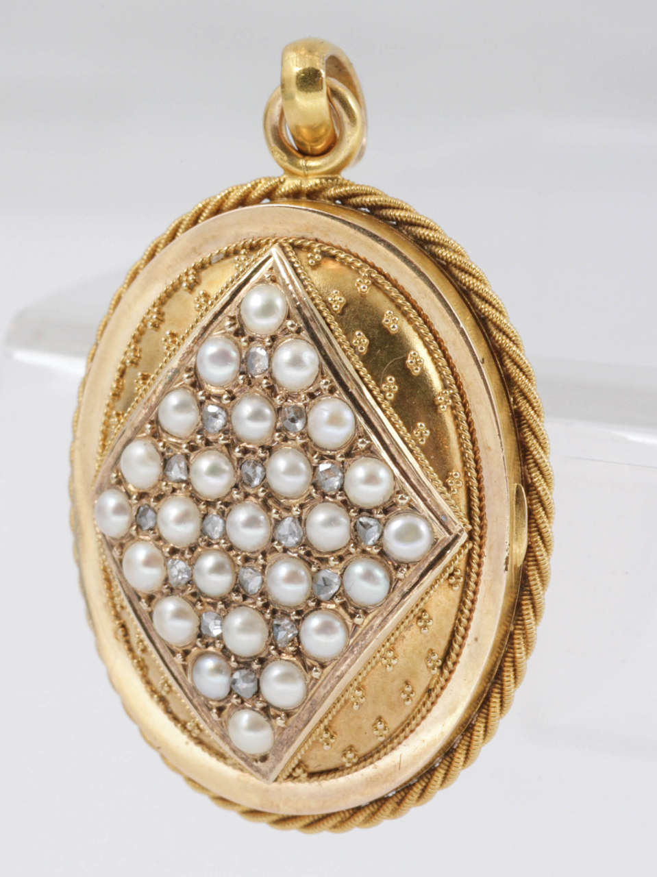 Victorian Pearl and Diamond Locket For Sale 1