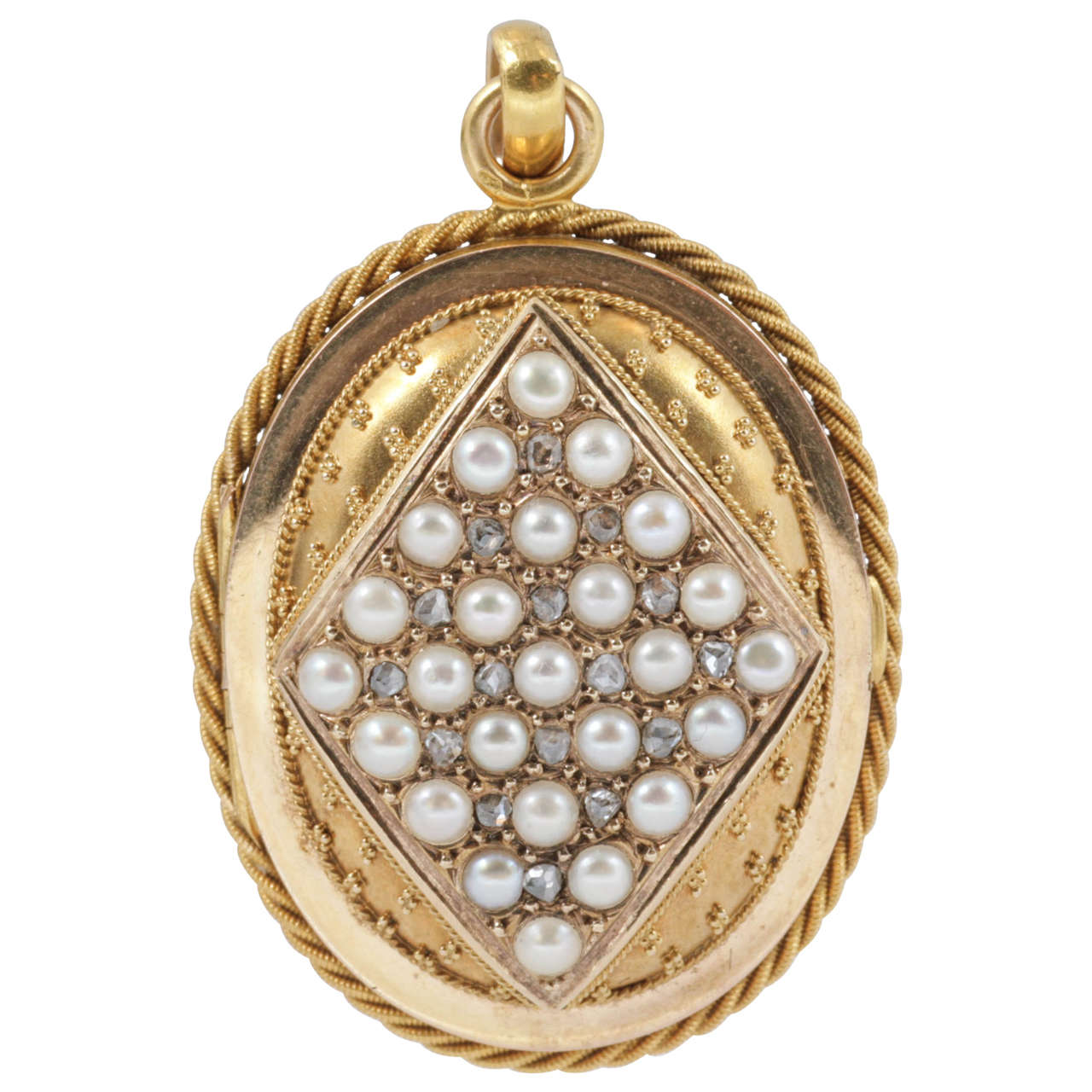 Victorian Pearl and Diamond Locket For Sale