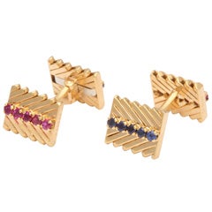 VAN CLEEF AND ARPELS France Gold Sapphire And Ruby Cufflinks