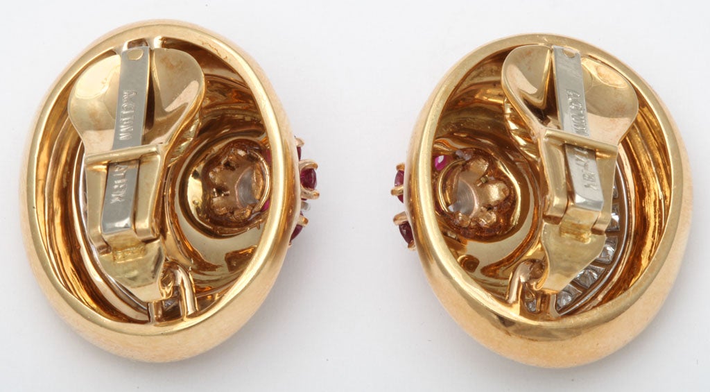 ANDREW CLUNN Gold Diamond And Ruby Flower Shell Earrings 1