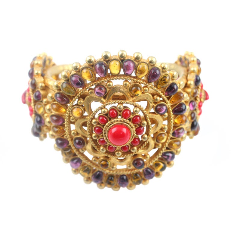 Chanel Gilt Metal and Poured Glass Cuff