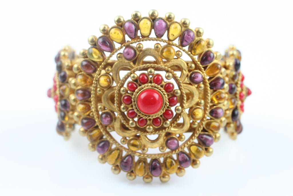 Chanel Gilt Metal and Poured Glass Cuff at 1stDibs