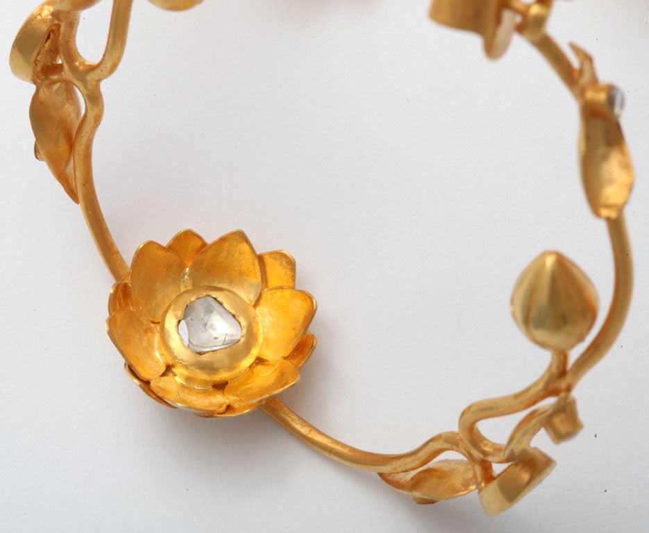 Contemporary Gold Lotus Flower Hoops