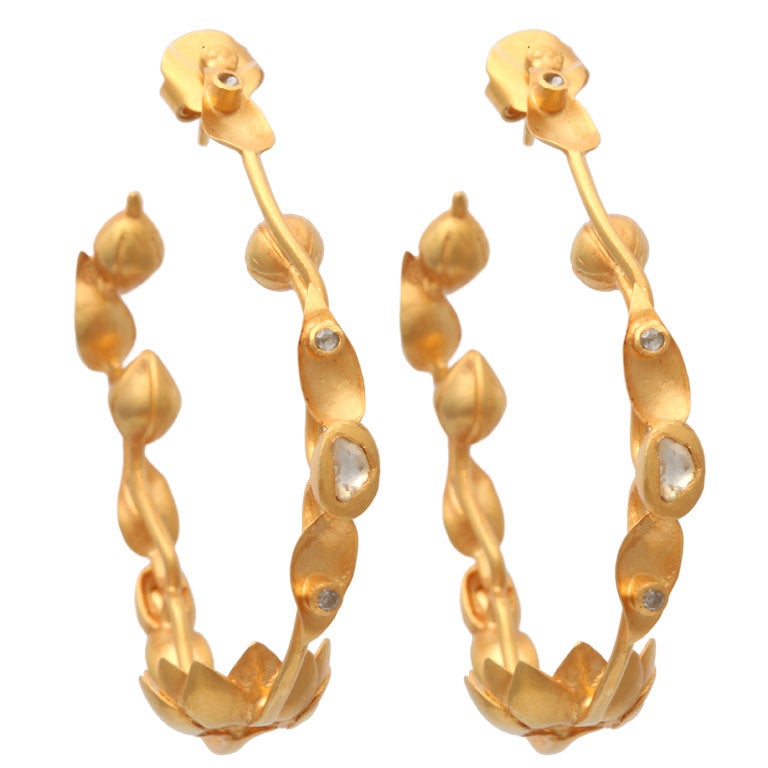 Gold Lotus Flower Hoops