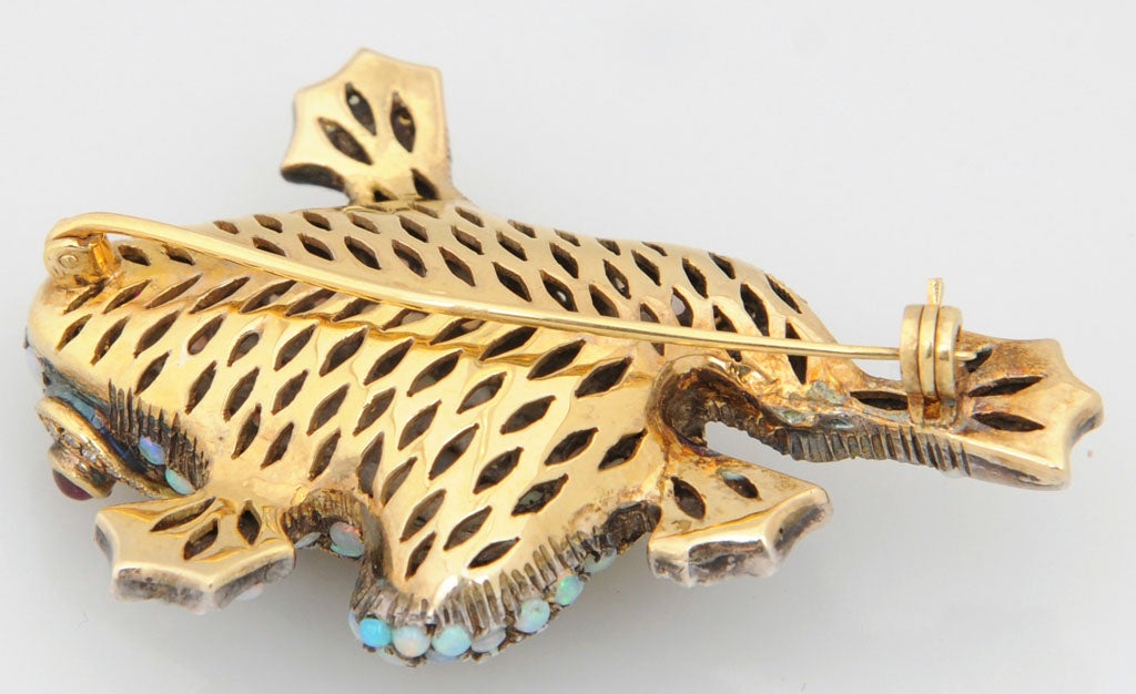 Delightful Opal & Diamond Gold Frog Brooch with Ruby Eyes 2
