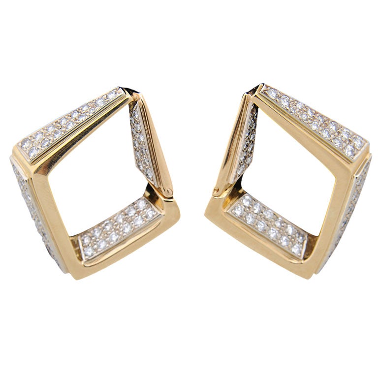 Geometric Gold Diamond Shaped Earrings With Pave Diamonds For Geometric Gold Diamond Shaped Earrings With Pave Diamonds For