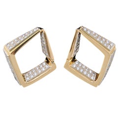 Geometric Diamond Shaped Earrings with Pave Diamonds Yellow Gold