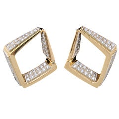 Geometric Gold Diamond Shaped Earrings with Pave Diamonds 12