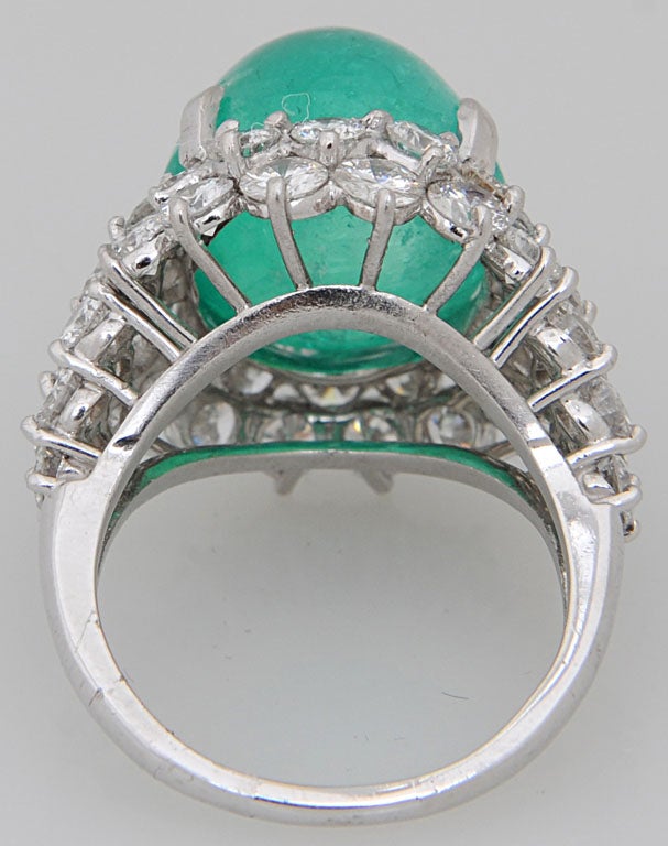 Women's or Men's Impressive Emerald Cabochon Diamond Platinum Cocktail Ring For Sale