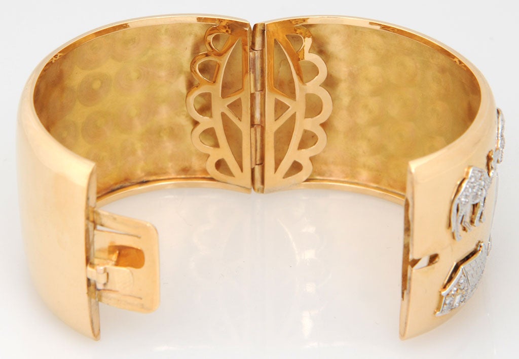 Retro Art Deco Diamant Platin Charms Gold Armreif Damen im Angebot