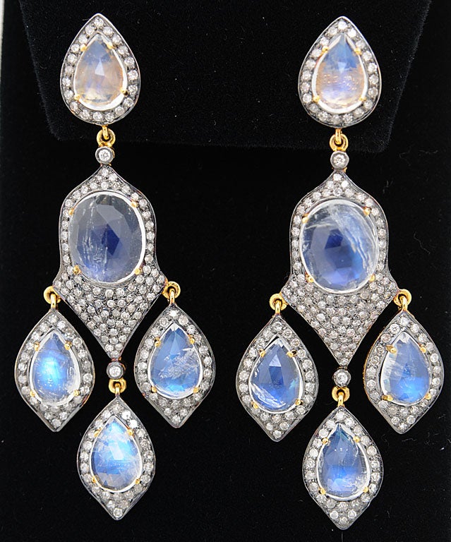 Women's Glamorous Moonstone & Diamond Chandelier Earrings