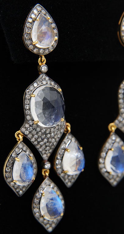 Glamorous Moonstone & Diamond Chandelier Earrings 1