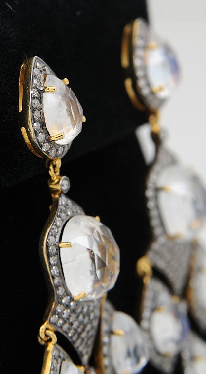 Glamorous Moonstone & Diamond Chandelier Earrings 2