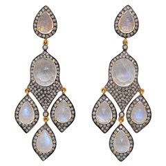 Glamorous Moonstone & Diamond Chandelier Earrings