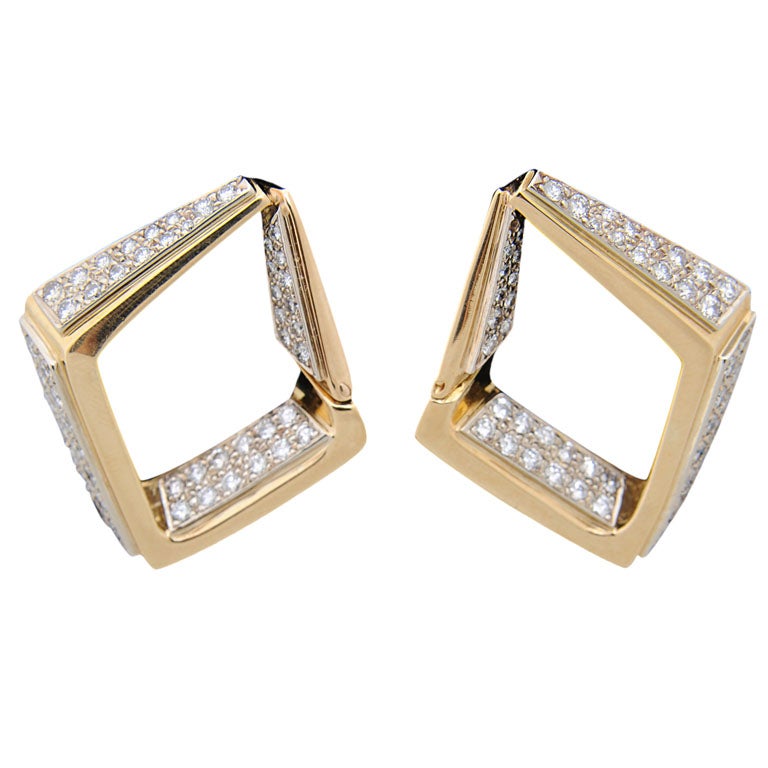 Geometric Gold Diamond Shaped Earrings with Pave Diamonds For Sale at ...